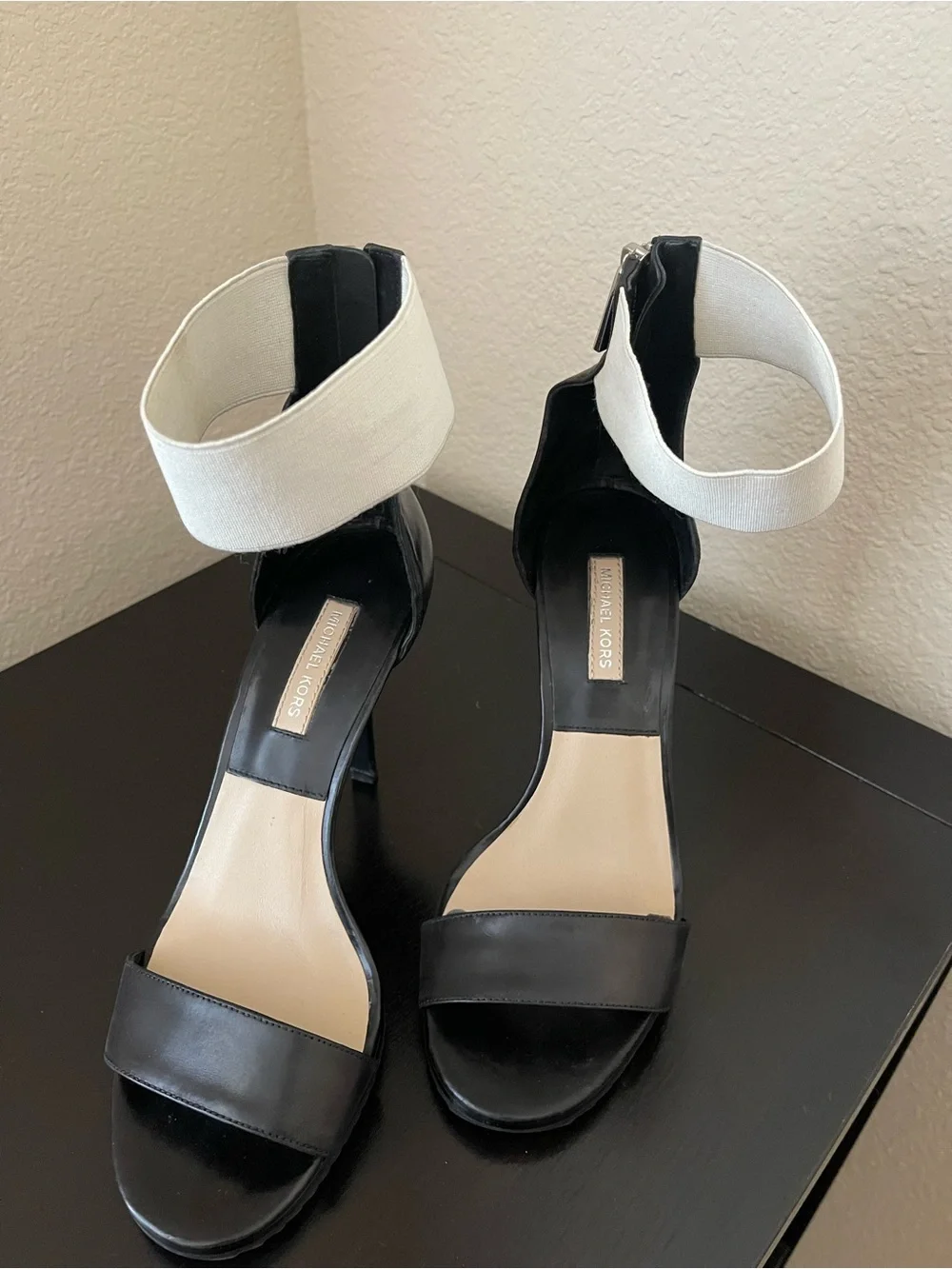 Michael Kors Black Heels with White Ankle Cuff
